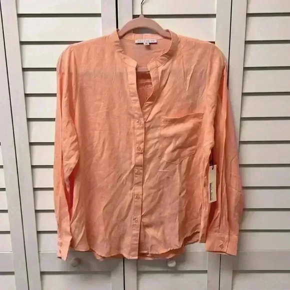 Haute Monde Long Sleeve Button Up Top Peach Size Medium NWT - Picture 1 of 6